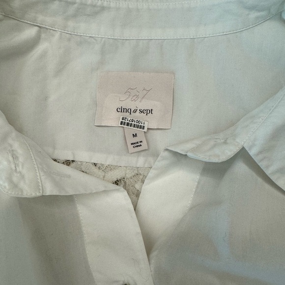 CINQ Á SEPT white crisp blouse with a crochet back M - Picture 7 of 11
